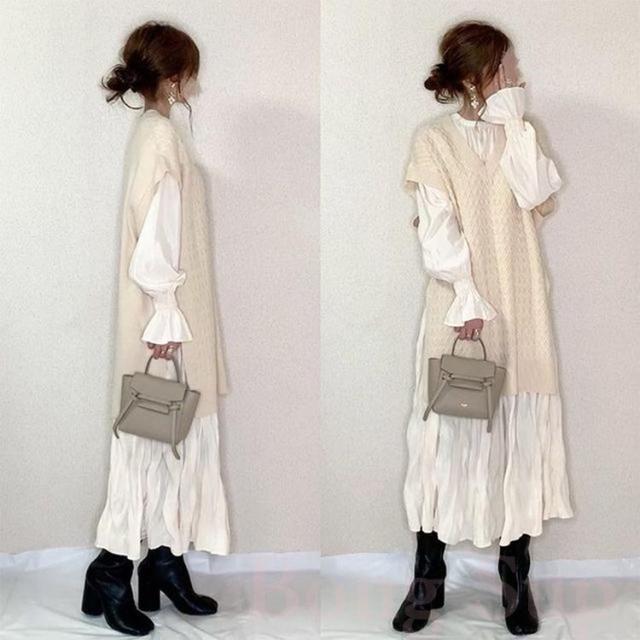 ワンピース レディース ワンピース キレイめ 膝丈ワンピース 長袖 シフォンワンピ 無地 ロング丈ワンピ オシャレ ワンピース 通勤 着痩せ