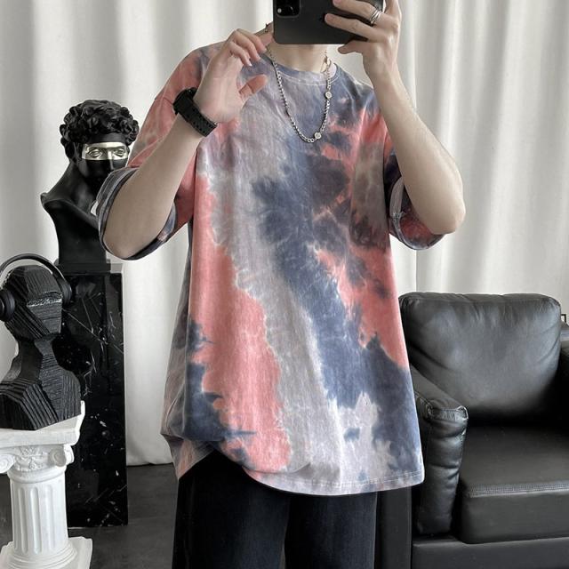 タイダイ染め ドルマン 半袖 カットソー ブラウン タイダイ Tシャツ L 