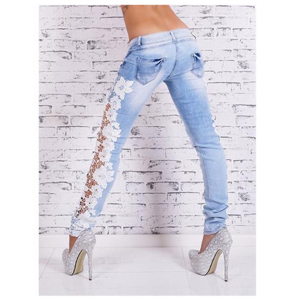 デニムパンツ レディース ストレッチ 花柄レース ボトムス