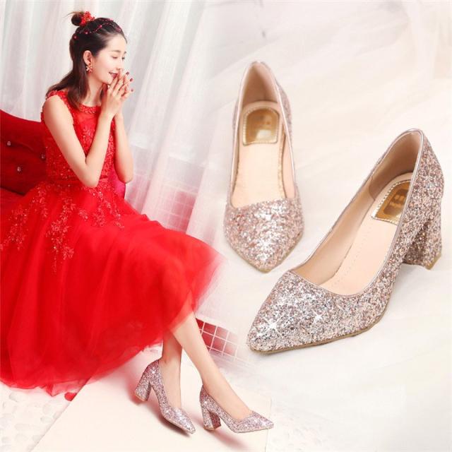 キラキラ 結婚式 ウェディングシューズ ハイヒール 3cm/5cm/7cm