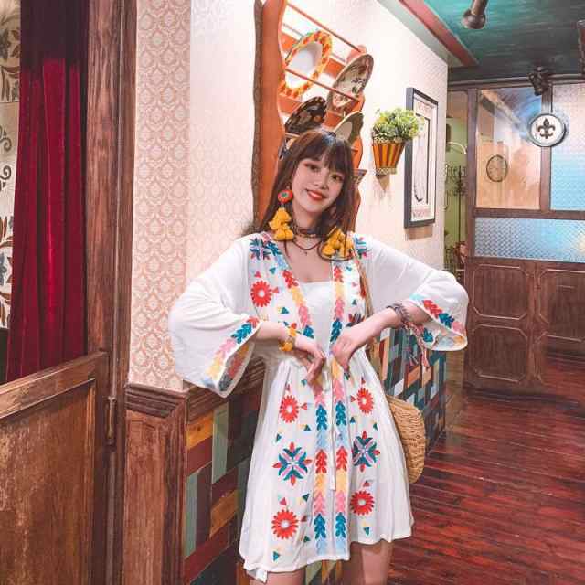 SinceThenキュート可愛い 花柄 編上げ ショート ワンピース SinceThenキュート 花柄 レース切替 長袖 ショートワンピース