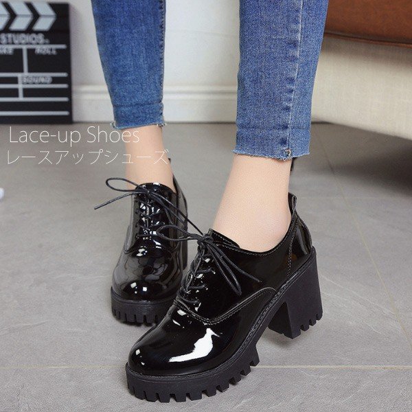 レースアップ靴　シューズ レディース おじ靴　シューズ　ベーシック　メンズライク　黒　ブラック　[即] セール