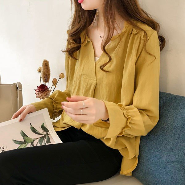 ブラウス レディース ゆったり 体型カバー スキッパー ロングシャツ カジュアル シャツ トップス クリーム黄色 イー 紺 ネイビー ブラウス レディース スキッパー ロングシャツ カジュアル