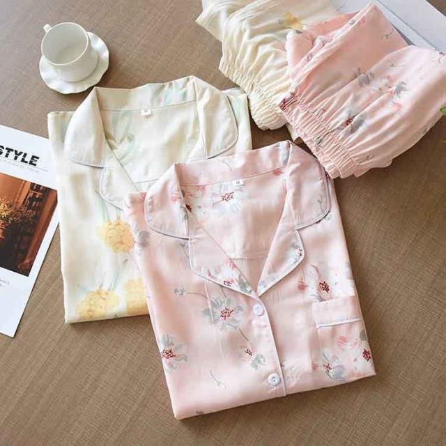 パジャマ レディース 前開き 春夏秋冬 長袖 ルームウェア 寝巻き 2点