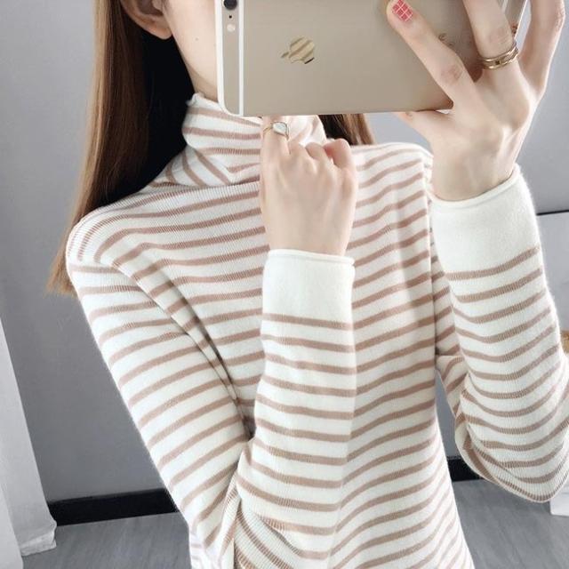 ニットセーター ボーダー柄 レディース セーター ハイネック インナーウェア ニット インナー スリムセーター 肌着 タートルネック きめ細かい