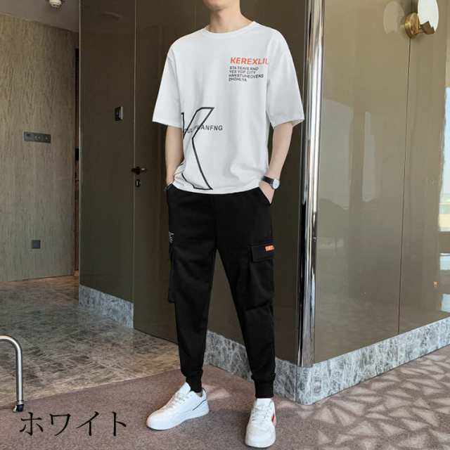 セットアップ メンズ スウェット ジャージ ジョガーパンツ 英字プリント 半袖 Tシャツ+スポーツズボン ァッションカジュアル 運動服 部屋