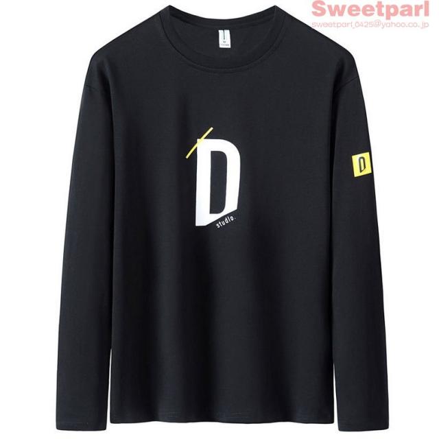 Tシャツ 長袖 メンズ ロンT クルーネック 英語プリント トップス 春秋