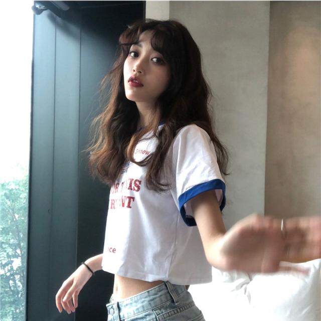 Tシャツレディース半袖へそ出しショート丈カップル服姉妹服かわいいトップスショートタンクトップ夏ゆるい韓国ファッション原宿系ストリート Tシャツ レディース 半袖 へそ出し ショート丈 カップル服 姉妹