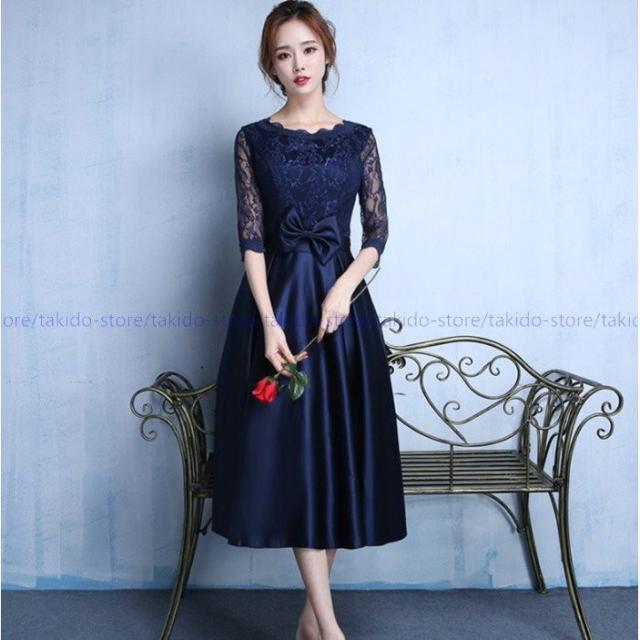 パーティードレス 結婚式 ドレス 袖あり 二次会 ドレス ウェディングドレス ミモレ丈 二次会ドレス 花嫁 パーティドレス 披露宴 お呼ばれの通販はau Pay マーケット 蓮商店