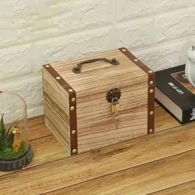 昭和レトロ 木製金銭箱 帳場箱 古道具 アンティーク 小箪笥 鍵付き 貯金箱 木製 鍵 宝箱 お札 紙幣 小銭 おもしろ アンティーク 木箱