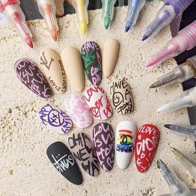 ネイルアート ネイルペン 12色 メタル 水彩 レジン 水性 ネイル 水彩筆