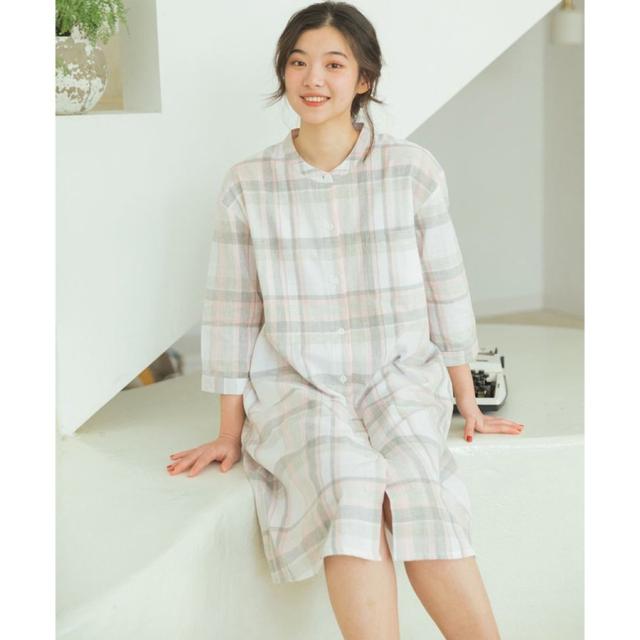 パジャマ ルームウェア ワンピース 婦人 女性 七分袖 チェック柄 前開き 襟あり ボタン 楽チン 部屋着 寝間着 春 夏 入院 ナイトウェア マタニ パジャマ ルームウェア ワンピース 婦人 女性 七分袖 チェック柄 前