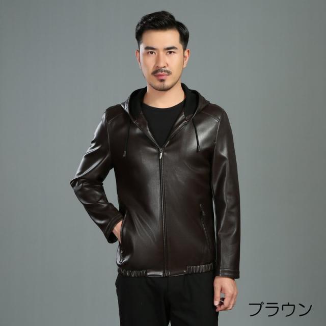 KMC ライダースジャケット　レザー　パーカー　スタイルアップ　お洒落 KMC ライダースジャケット レザー パーカー スタイルアップ