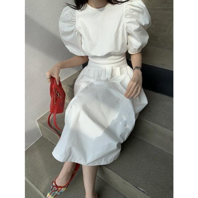 ワンピース レディース 40代 キレイめ マキシワンピース 春夏 五分袖白