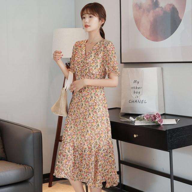 ワンピース レディース 40代 キレイめ ルロング丈ワンピース 春夏 半袖ワンピース 花柄 シフォンワンピース フレア Aライン ドレス オシャレ 上品 着痩せ