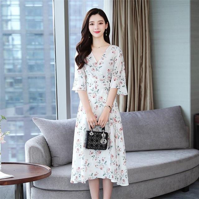 ワンピース レディース 40代ワンピース 花柄 フリル袖 春夏 きれいめ膝