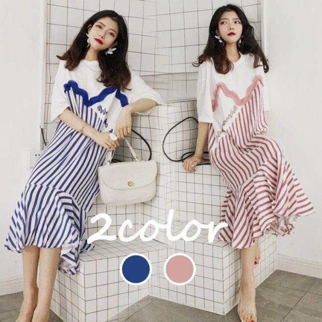 ワンピース レディース 春夏 40代 きれいめ 通勤 シャツワンピース 五分袖 オシャレ 韓国風 ストライプ 可愛い ロング丈ワンピース カジュアル ゆったり 2色の通販は 8,299円