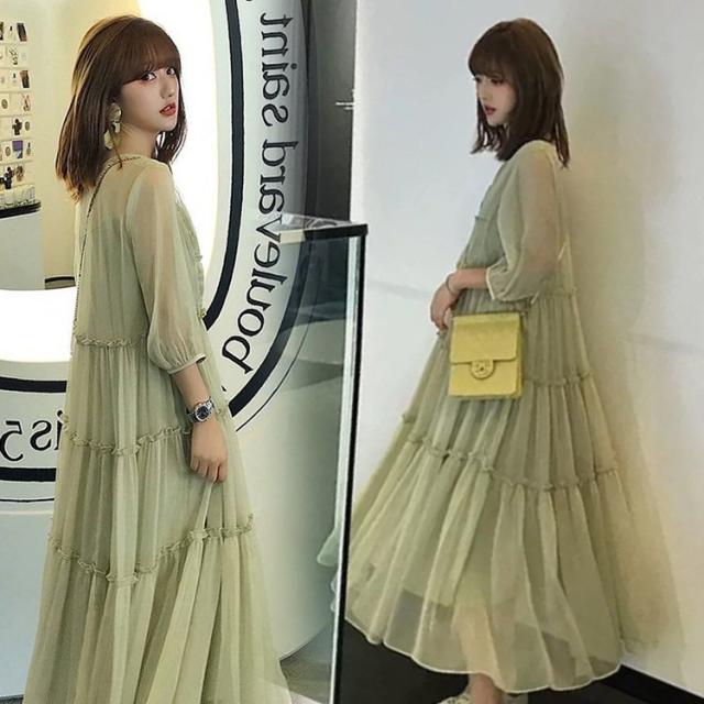 ワンピース レディース 40代 マキシワンピース 春夏秋 七分袖ワンピース シフォン ロング丈スカート ひざ下 オシャレビーチ 大人 ゆったり マタニティーワンピの通販は 5,220円