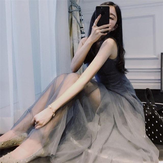 ワンピース レディース 秋冬 マキシワンピース チュール ノースリープ キャミワンピ 40代 キレイめ つりスカート スカート 韓国風 オシャレ 上品 着痩せ