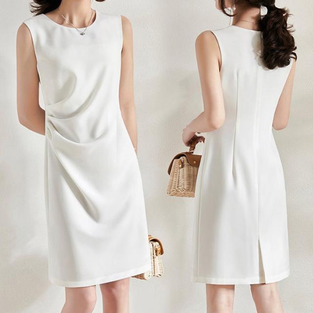 ワンピース レディース 40代 キレイめ 膝丈ワンピース 春夏 ノースリープワンピース 黒 白 通勤OLスカート オシャレ オフィス シンプル 大人 上品 30代 50代