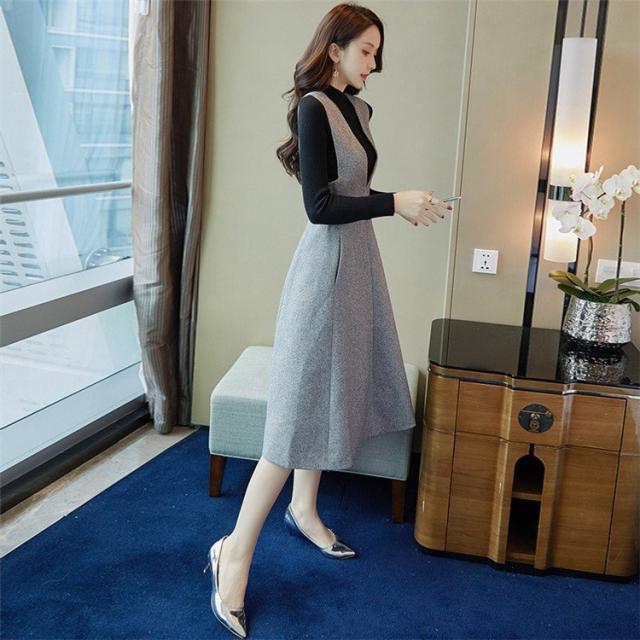 ワンピース レディース 秋冬 マキシワンピース ノースリープ キャミ