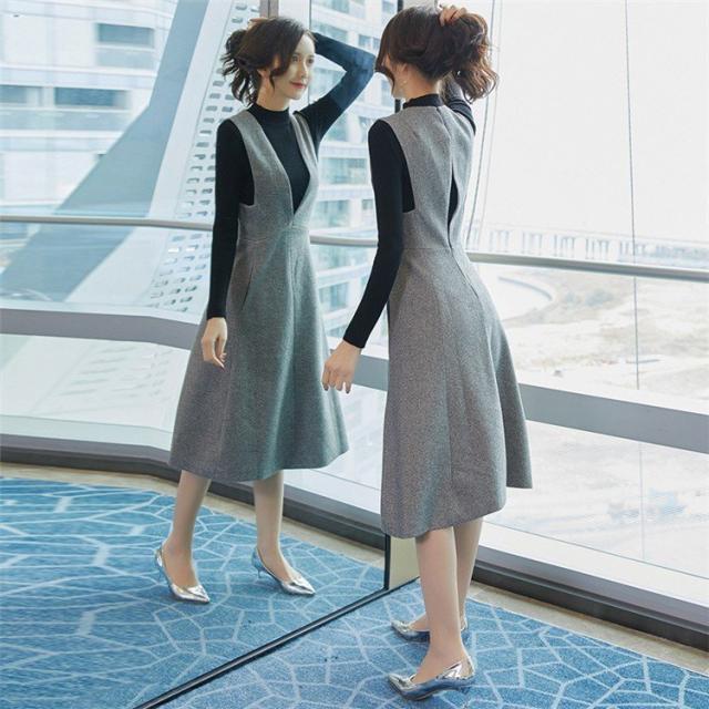 ワンピース レディース 秋冬 マキシワンピース ノースリープ キャミ