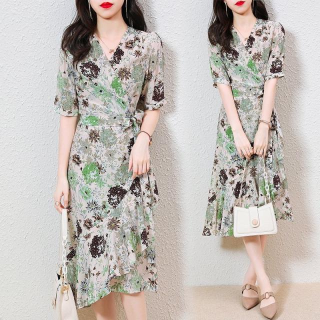 ワンピース レディース 40代 きれいめ マキシワンピース 春夏 半袖ワンピース プリントvネック リボン Aラインスカート オシャレ大人 ゆったり 大きいサイズの通販は 4,885円