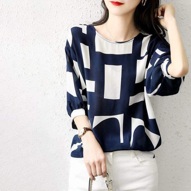 ブラウス レディース 40代 春夏秋新作 オシャレブラウス 幾何プリントシャツ 五分袖トップス ブラウス 大人 通勤 ゆったり シャツ30代 50代の通販は 5,674円