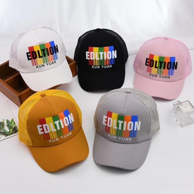 キャップ キッズ 子供用 ジュニア 帽子 カラフル プリント メッシュ サイズ調節 白 黒 男女兼用の通販は