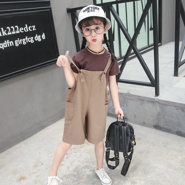 2点セット 半袖Tシャツ サロペットパンツ 膝丈 ハーフパンツ 