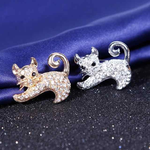 ブローチ レディース アクセサリー ピンバッチ ネコ 猫 ラインストーン