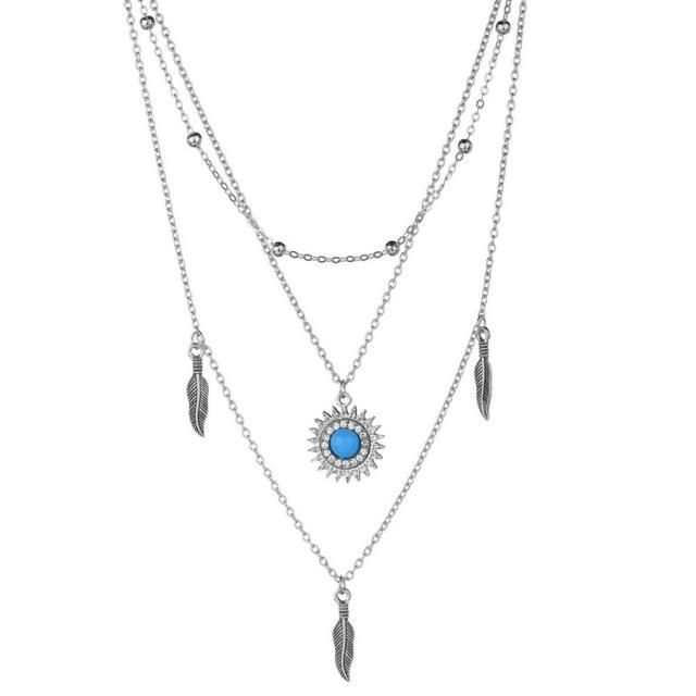 インディアン꧂ジュエリー フェザー3連ピアス・ネックレスSet No.1596