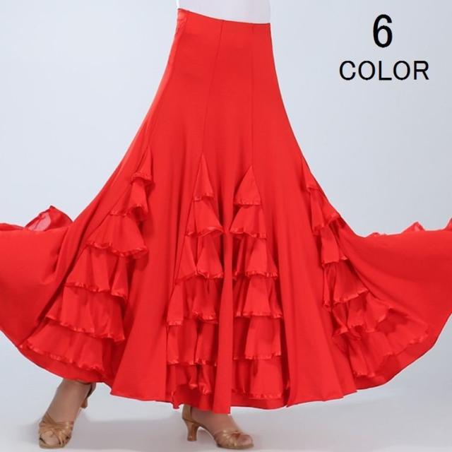 ダンス衣装 ダンススカート ダンス用スカート レディース ロングスカート ロング丈 社交ダンス衣装 ステージ衣装 発表会 ティアードスカート モダンドの通販は