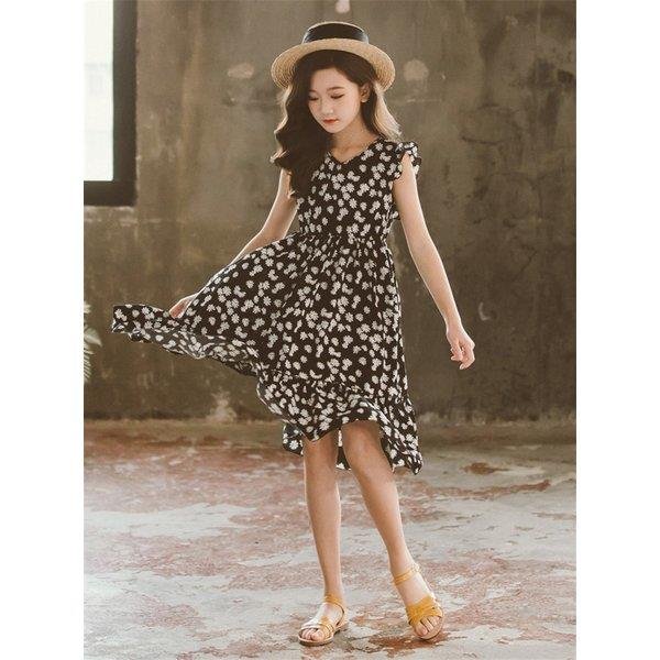 ワンピース キッズ 子供服 女の子 夏 キッズワンピース シフォンワンピース 花柄 フリル 子供ドレス ジュニア 子ども お姫様 おしゃれ 可愛い カジュアル 新作_4
