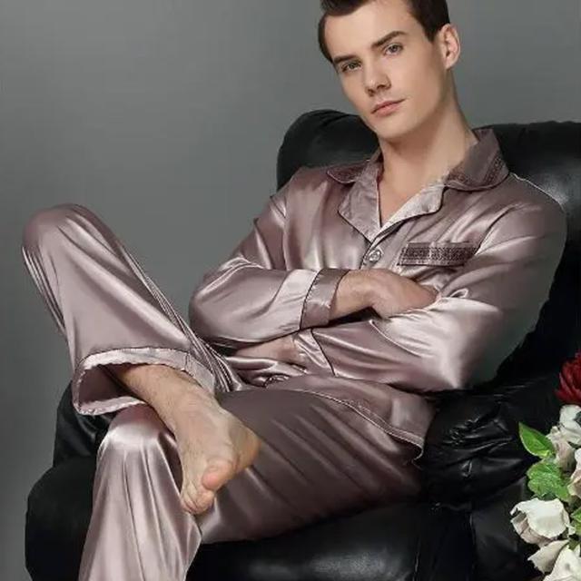 送料無料 シルク パジャマ メンズ シルクパジャマ 上下セット 前開き