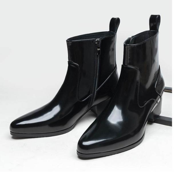 高め ドレスブーツ ホストブーツ メンズ 革靴 ブーツ 身長アップ 5cmヒール モード系 ヒール 本革 ポインテッドトゥ ローヒール ブラック ヒールブーツ パーティー お兄系 渋谷系 ブーツ 裏起毛付き 裏起毛なし 高め ドレスブーツ ホストブーツ メンズ 革靴 ブーツ 身長アップ 5cm
