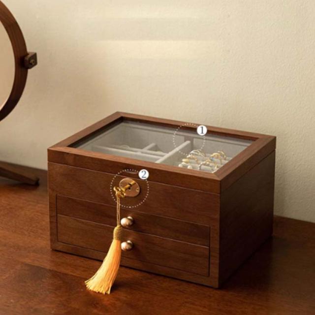 アクセサリーケース ジュエス 3段 透明 木製 高級 窓付き ロック付き 鍵付き 仕切り調整 ガラス ウッドケース おしゃれ リング 宝石箱 アクセサリー 収納ケース 指輪 鍵付き ピアス/ネックレス/メガネ/時計収納 小物収納 玄関 母の日 敬老の日の通販は アクセサリーケース ジュエス 3段 透明 木製 高級 窓付き ロック付き 鍵付き 仕切り調整 ガラス ウッドケース おしゃれ リング 宝石箱 アクセサリー 収納ケース 指輪 鍵付き ピアス/ネックレス/メガネ/時計収納 小物収納 玄関 母の日 敬老の日の通販は