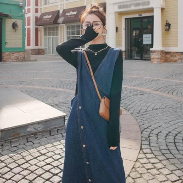 デニム ジャンパースカート ロング レディース デニム