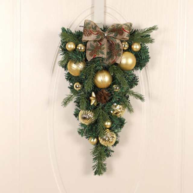 クリスマスツリー 壁掛け式 50*30cm ゴールド リボン付き ハーフツリー 