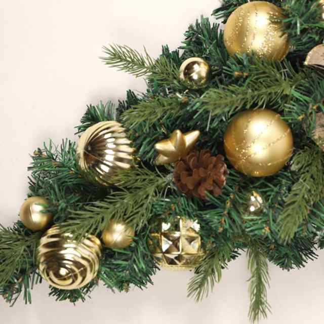 クリスマスツリー 壁掛け式 50*30cm ゴールド リボン付き ハーフツリー 