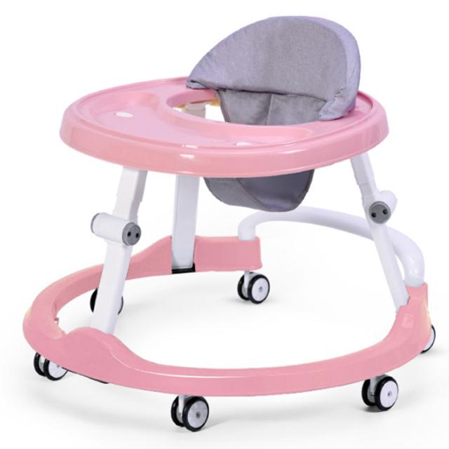 ピンクの調整可能な歩行器 歩行器 赤ちゃん ベビーウォーカー 丸型 高さ調整可能 折り畳み
