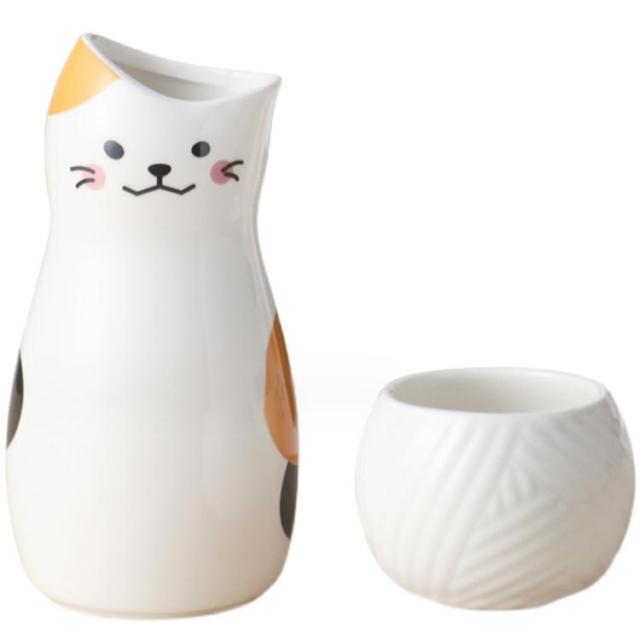 猫 ミニ徳利（とっくり）おちょこセット５点【ヴィンテージ】 昭和レトロ 陶器 おちょこ 徳利 セット 3点セット お猪口 ぐい呑み とっくり