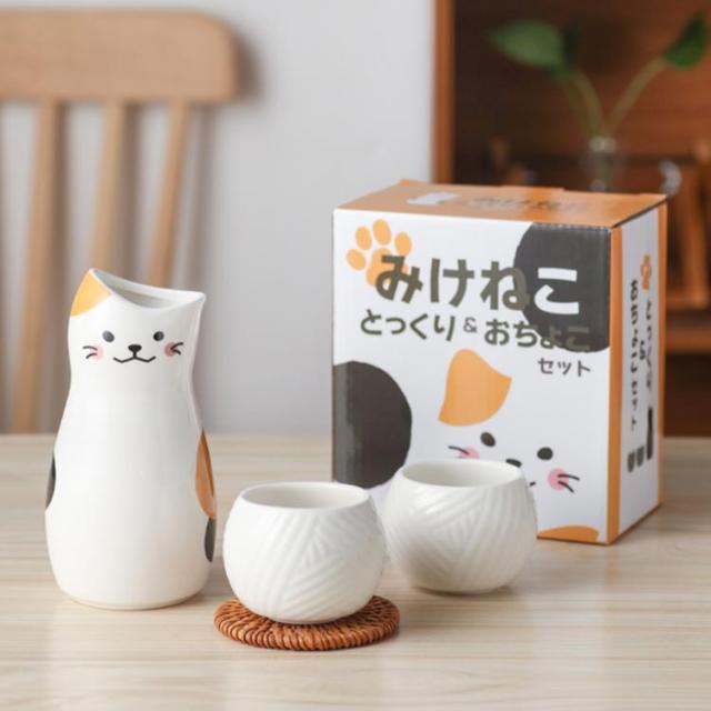 猫 ミニ徳利（とっくり）おちょこセット５点【ヴィンテージ】 昭和レトロ おちょこ 徳利セット 3点セット お猪口 ぐい呑み とっくり ねこ