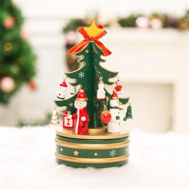 木製 オルゴール クリスマスツリー 20cm 卓上ツリー サンタクロース