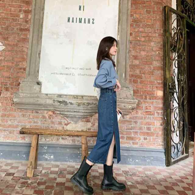 デニム タイトスカート ミモレ丈 レディース スリット入り