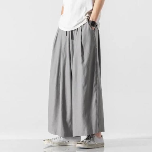 ポケ付き vintage 90s 肉厚 リネン コットン 極太 ワイド 袴パンツ