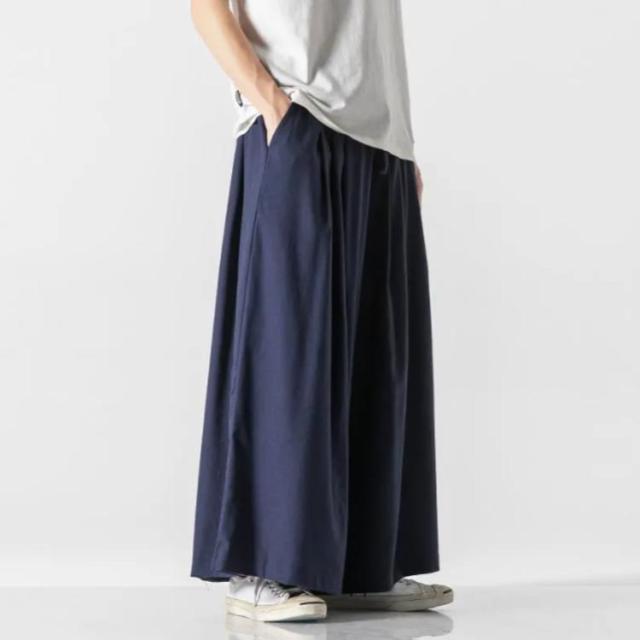 ポケ付き vintage 90s 肉厚 リネン コットン 極太 ワイド 袴パンツ 袴パンツ メンズ リネンパンツ ワイドパンツ リネン パンツ