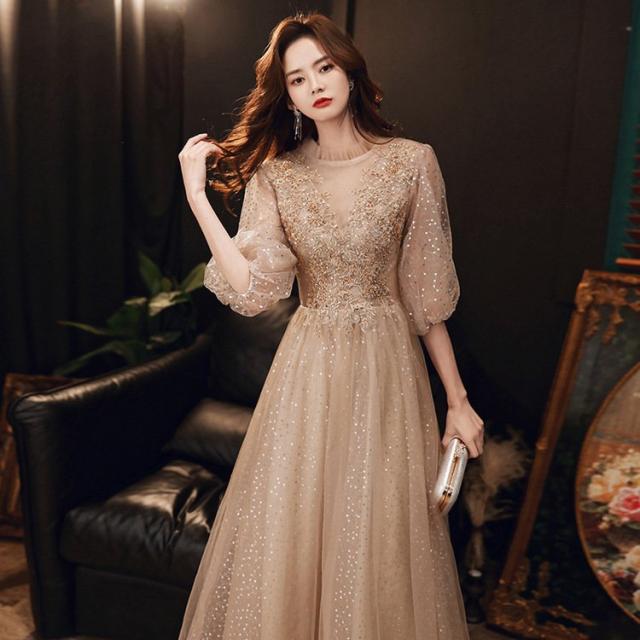 【SELF PORTRAIT】関税込☆ブラウン 装飾サテン ロング ドレス Brown Satin Maxi Dress – self-portrait-US