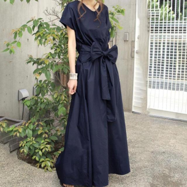 バックリボン Aライン ワンピース マキシワンピース ロング