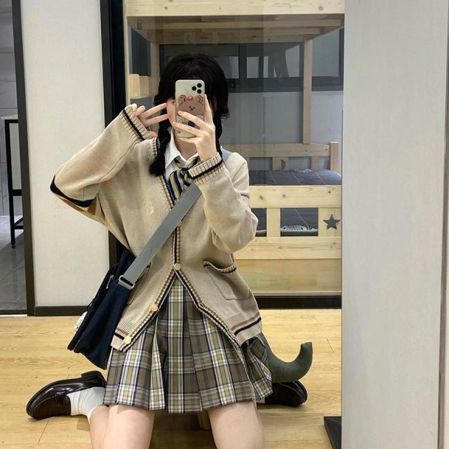 女子高生 新モデル 学生 制服 カーディガン 通学 スクールカーディガン